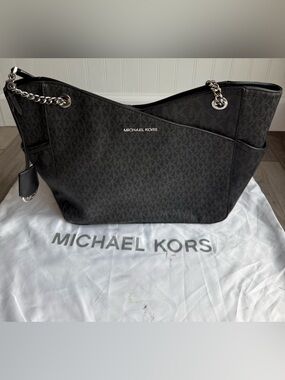 Michael Kors Black Logo-Print Chain-Handle Tote